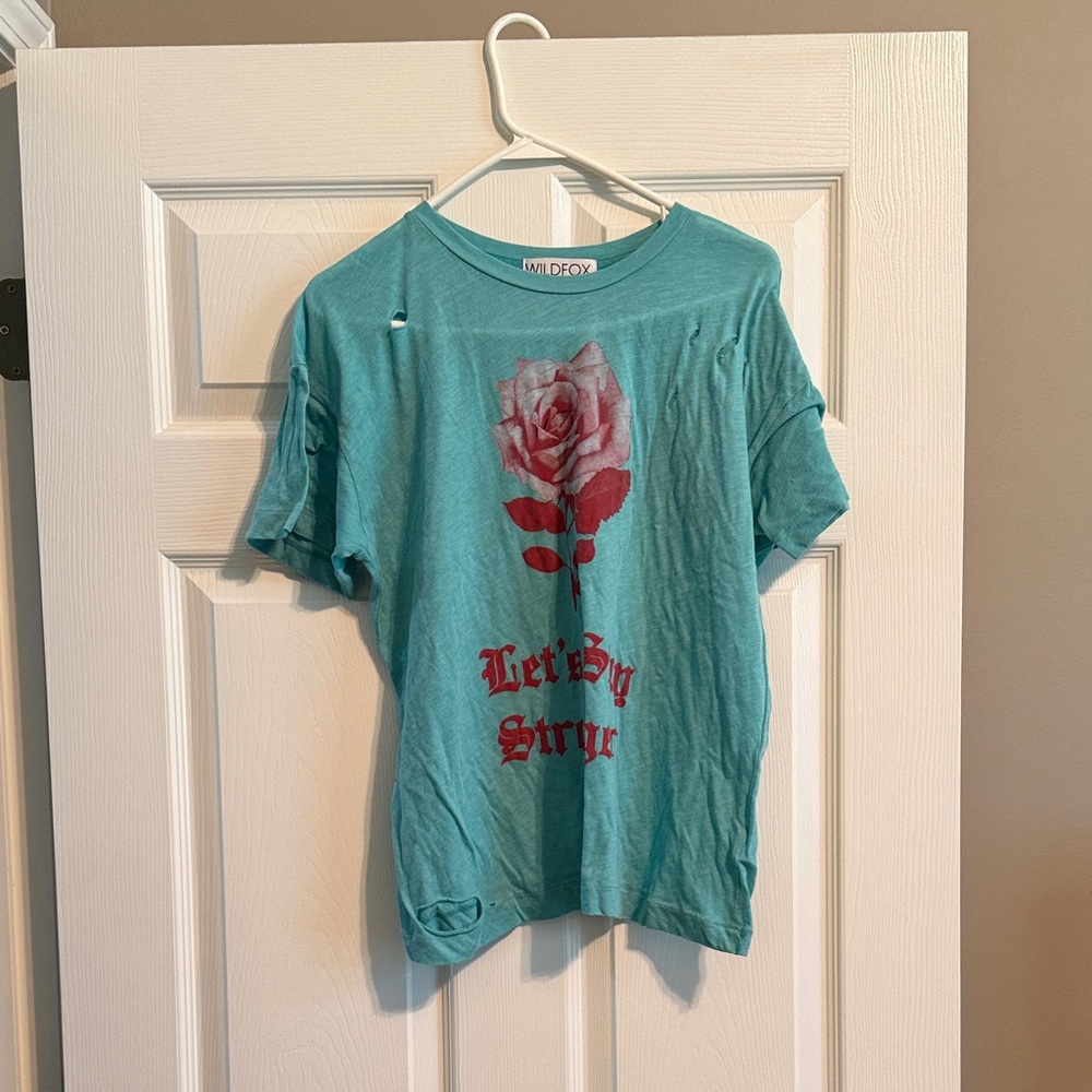 Wildfox distressed graphic tee with Red Rose lets stat strangers